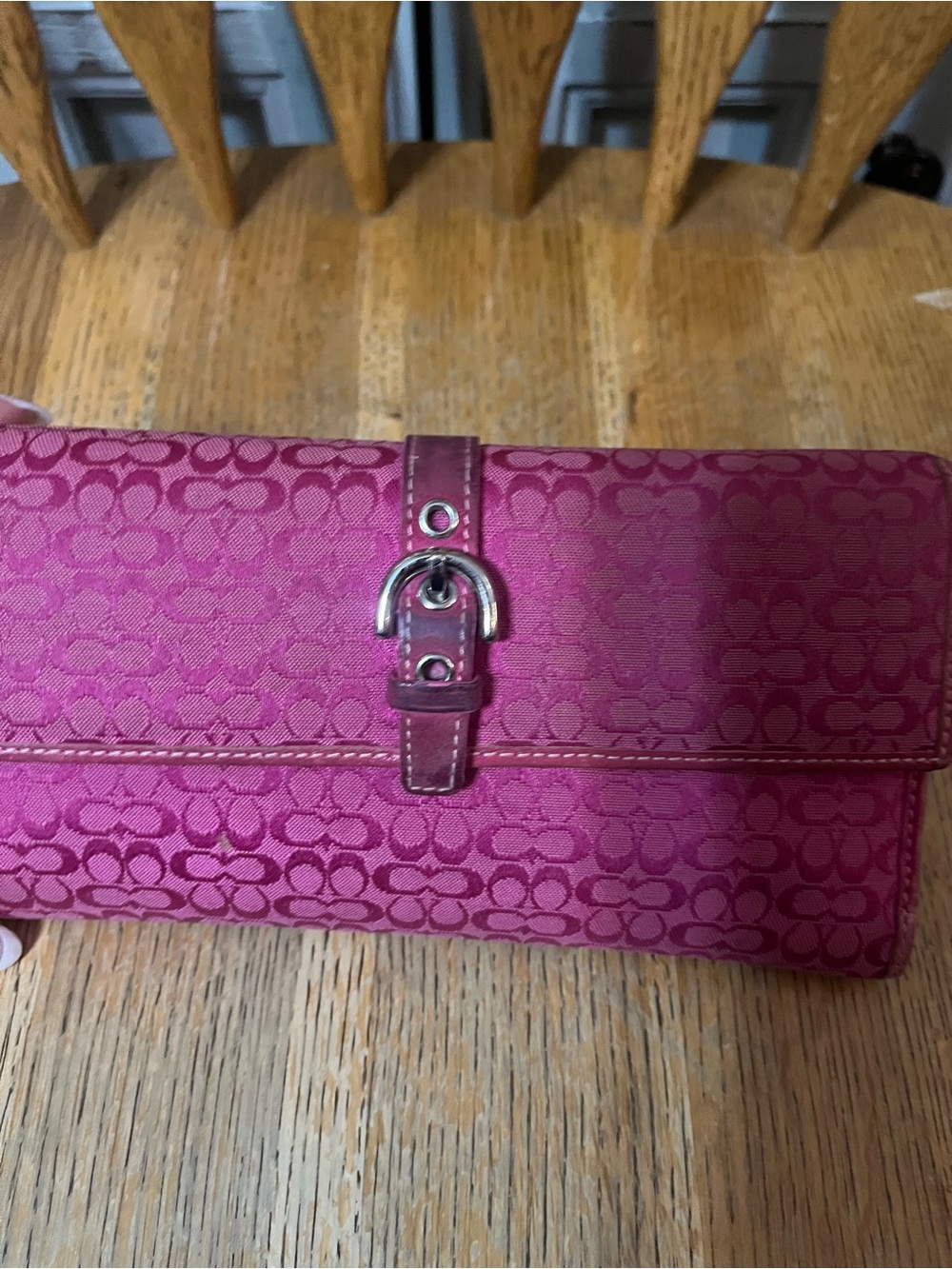 Coach Fuchsia Signature Large Jacquard Wallet with Buckle Detail - Picture 4 of 9